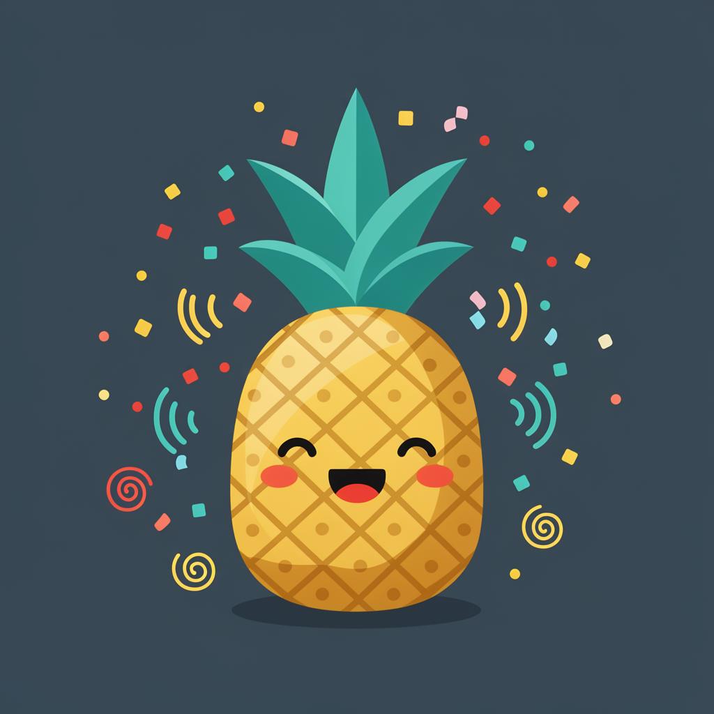 Smiling pineapple character with confetti